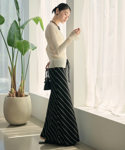 LAULEN(ローレン)の「cotton linen stripe long skirt /コットンリネンストライプ柄ロングスカート(スカート・レディース・ブラック/ベージュ・M/S)」の20枚目の写真
