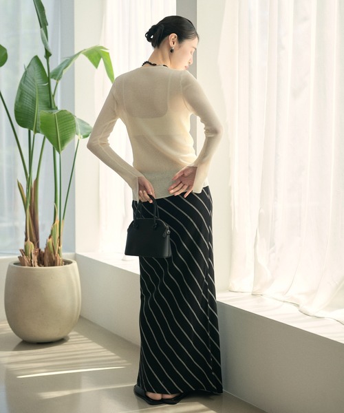 LAULEN(ローレン)の「cotton linen stripe long skirt /コットンリネンストライプ柄ロングスカート(スカート・レディース・ブラック/ベージュ・M/S)」の21枚目の写真
