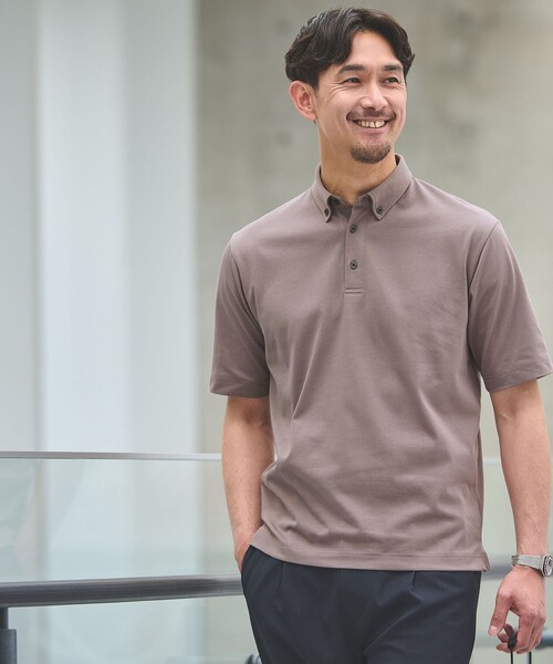 green label relaxing(グリーンレーベルリラクシング)の「【WEB限定】JUST fit デイリー ドライ ボタンダウン 半袖 ポロシャツ -吸水速乾・抗菌-(ポロシャツ・メンズ・ダークグレー/ホワイト/ブラック/モカ/ネイビー・M/XL/S/L)」の4枚目の写真