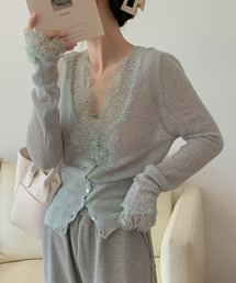 COCOMOMO（ココモモ）の「儚げ透明感と繊細レース シアーレースカーディガン シアーカーディガン レースカーディガン 長袖 カーディガン トップス レース シアー サマーニット 薄手 春服 夏服（カーディガン/ボレロ）」