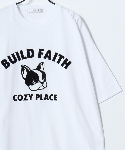 Lazar(ラザル)の「Lazar 別注 Animal Flocky Tee/オーバーサイズ アニマル柄 ネコ トラ イヌ カレッジ フロッキープリント 半袖Tシャツ/レディース メンズ(Tシャツ/カットソー・レディース・ネイビー/ホワイト系その他2/ブラック系その他2/ブラック/ブラック系その他/ブルー系その他2/ホワイト系その他/ホワイト/ブルー系その他・M/LL/L)」の12枚目の写真