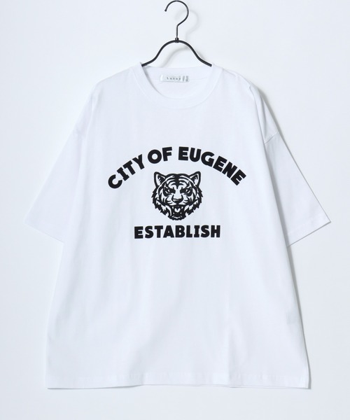Lazar(ラザル)の「Lazar 別注 Animal Flocky Tee/オーバーサイズ アニマル柄 ネコ トラ イヌ カレッジ フロッキープリント 半袖Tシャツ/レディース メンズ(Tシャツ/カットソー・レディース・ネイビー/ホワイト系その他2/ブラック系その他2/ブラック/ブラック系その他/ブルー系その他2/ホワイト系その他/ホワイト/ブルー系その他・M/LL/L)」の20枚目の写真