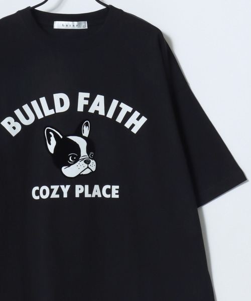 Lazar(ラザル)の「Lazar 別注 Animal Flocky Tee/オーバーサイズ アニマル柄 ネコ トラ イヌ カレッジ フロッキープリント 半袖Tシャツ/レディース メンズ(Tシャツ/カットソー・レディース・ネイビー/ホワイト系その他2/ブラック系その他2/ブラック/ブラック系その他/ブルー系その他2/ホワイト系その他/ホワイト/ブルー系その他・M/LL/L)」の15枚目の写真