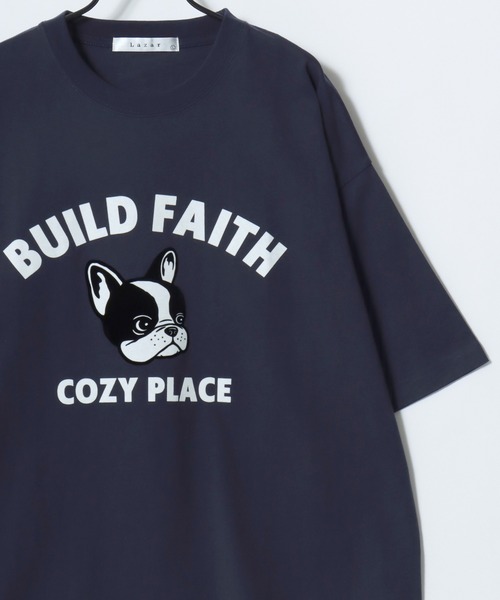Lazar(ラザル)の「Lazar 別注 Animal Flocky Tee/オーバーサイズ アニマル柄 ネコ トラ イヌ カレッジ フロッキープリント 半袖Tシャツ/レディース メンズ(Tシャツ/カットソー・レディース・ネイビー/ホワイト系その他2/ブラック系その他2/ブラック/ブラック系その他/ブルー系その他2/ホワイト系その他/ホワイト/ブルー系その他・M/LL/L)」の18枚目の写真