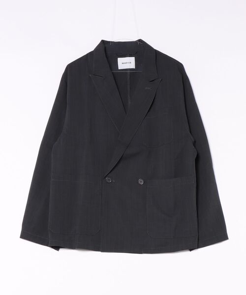 MILITARY(ミリタリー)の「【MAISON CLUB】DRY TOUCH Easy Double Jacket / リネンライクドライタッチイージーダブルジャケット(テーラードジャケット・メンズ・ブラック/グレー・L/M)」の2枚目の写真