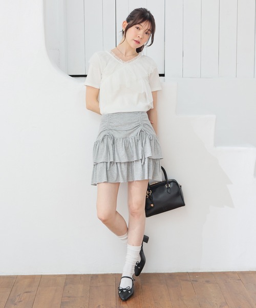 Honeys(ハニーズ)の「チュールフリルトップス(Tシャツ/カットソー・レディース・ピンク/ホワイト/ブラック/グレー・L/LL/M/S)」の5枚目の写真