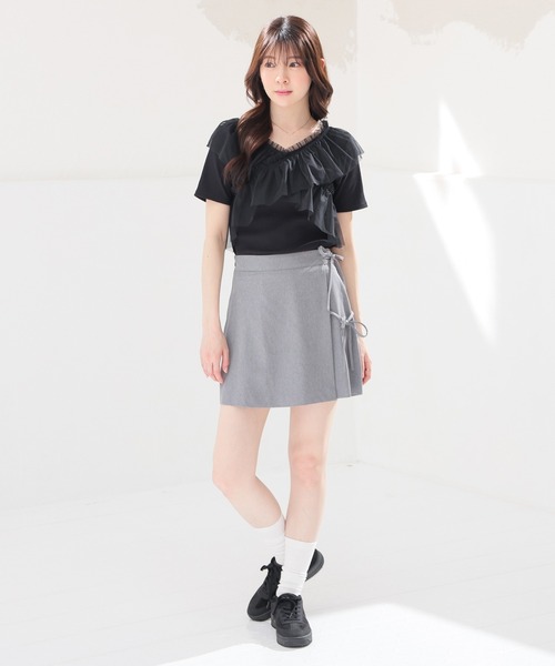 Honeys(ハニーズ)の「チュールフリルトップス(Tシャツ/カットソー・レディース・ピンク/ホワイト/ブラック/グレー・L/LL/M/S)」の9枚目の写真