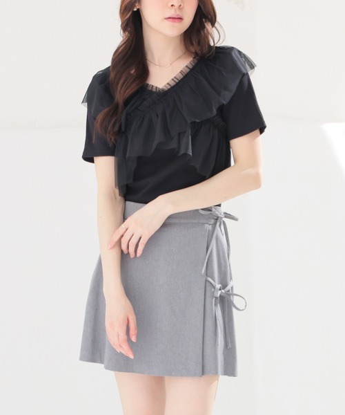 Honeys(ハニーズ)の「チュールフリルトップス(Tシャツ/カットソー・レディース・ピンク/ホワイト/ブラック/グレー・L/LL/M/S)」の10枚目の写真