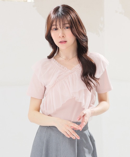 Honeys(ハニーズ)の「チュールフリルトップス(Tシャツ/カットソー・レディース・ピンク/ホワイト/ブラック/グレー・L/LL/M/S)」の15枚目の写真
