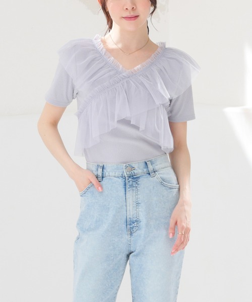 Honeys(ハニーズ)の「チュールフリルトップス(Tシャツ/カットソー・レディース・ピンク/ホワイト/ブラック/グレー・L/LL/M/S)」の17枚目の写真