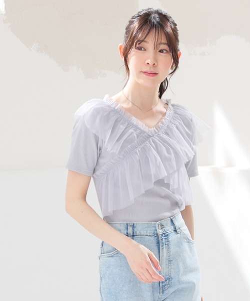 Honeys(ハニーズ)の「チュールフリルトップス(Tシャツ/カットソー・レディース・ピンク/ホワイト/ブラック/グレー・L/LL/M/S)」の18枚目の写真