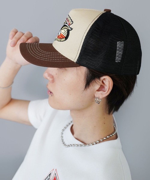 SPINNS(スピンズ)の「ヴィンテージライクメッシュキャップ/イーグル/刺繍ロゴ/アメカジ(キャップ・メンズ・ベージュ系その他・ONESIZE)」の7枚目の写真