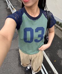 CIAOPANIC | 袖レースナンバリングボーダーラグランTee(Tシャツ/カットソー)
