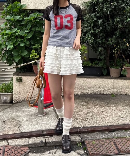 CIAOPANIC(チャオパニック)の「袖レースナンバリングボーダーラグランTee(Tシャツ/カットソー・レディース・ブラック/オレンジ/ネイビー/ブラウン・ONE SIZE)」の10枚目の写真