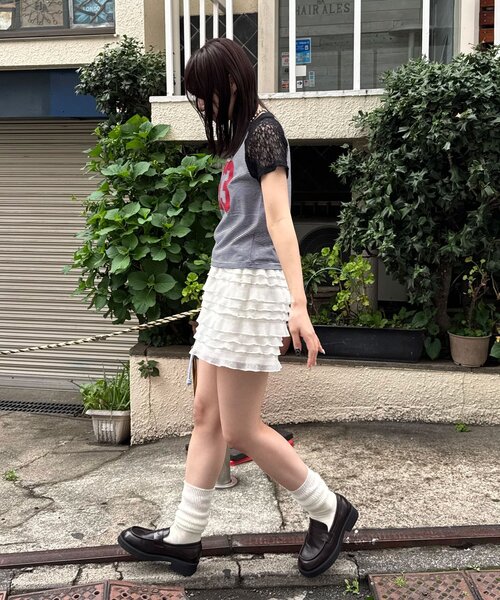 CIAOPANIC(チャオパニック)の「袖レースナンバリングボーダーラグランTee(Tシャツ/カットソー・レディース・ブラック/オレンジ/ネイビー/ブラウン・ONE SIZE)」の11枚目の写真
