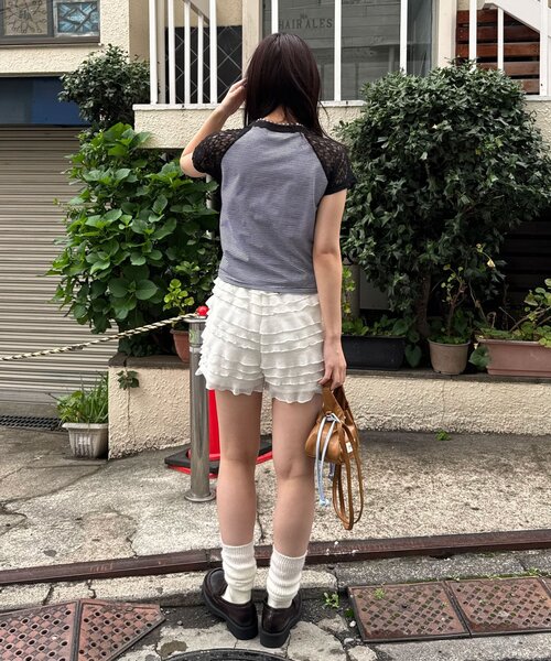 CIAOPANIC(チャオパニック)の「袖レースナンバリングボーダーラグランTee(Tシャツ/カットソー・レディース・ブラック/オレンジ/ネイビー/ブラウン・ONE SIZE)」の12枚目の写真