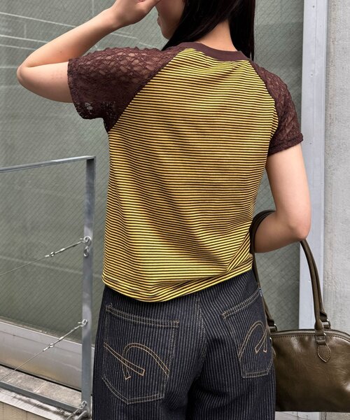 CIAOPANIC(チャオパニック)の「袖レースナンバリングボーダーラグランTee(Tシャツ/カットソー・レディース・ブラック/オレンジ/ネイビー/ブラウン・ONE SIZE)」の15枚目の写真