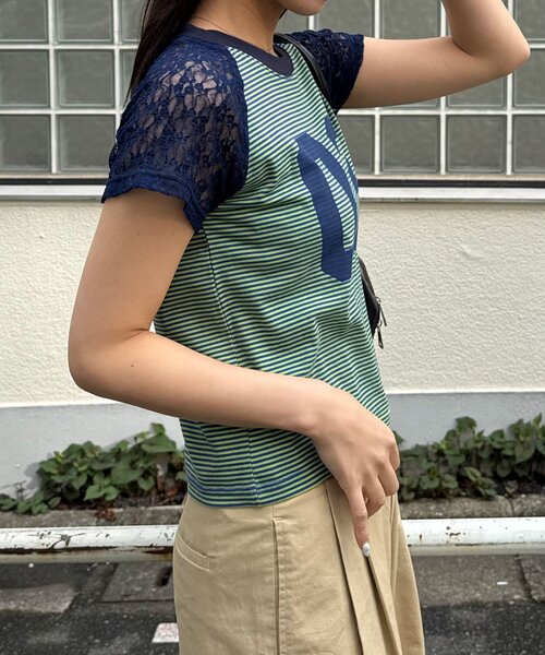CIAOPANIC(チャオパニック)の「袖レースナンバリングボーダーラグランTee(Tシャツ/カットソー・レディース・ブラック/オレンジ/ネイビー/ブラウン・ONE SIZE)」の20枚目の写真
