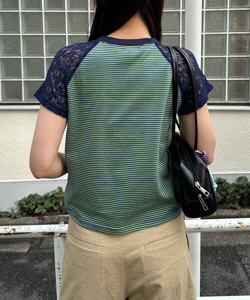 CIAOPANIC(チャオパニック)の「袖レースナンバリングボーダーラグランTee(Tシャツ/カットソー・レディース・ブラック/オレンジ/ネイビー/ブラウン・ONE SIZE)」の21枚目の写真