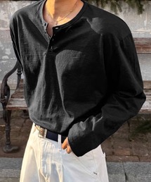 NOWLE（ノウル）の「【NOWLE】コットン ヘンリーネック ロングスリーブTシャツ / ルーズ ロンT（Tシャツ/カットソー）」