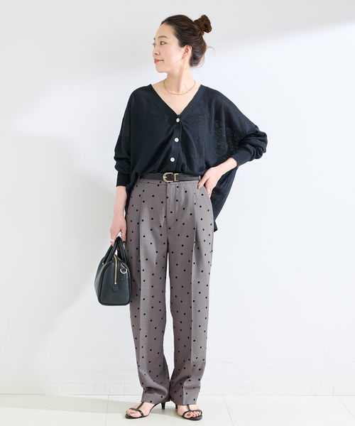 B.C STOCK(ベーセーストック)の「接触冷感 / 手洗い可 / フロッキードットスティックパンツ(スラックス・レディース・ブラック/チャコールグレー・FREE)」の9枚目の写真