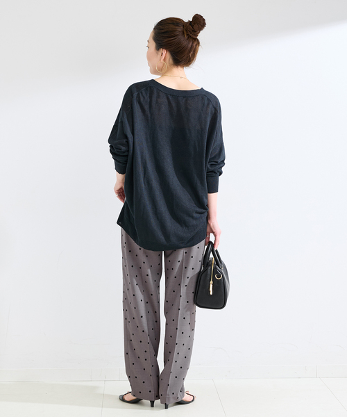 B.C STOCK(ベーセーストック)の「接触冷感 / 手洗い可 / フロッキードットスティックパンツ(スラックス・レディース・ブラック/チャコールグレー・FREE)」の11枚目の写真