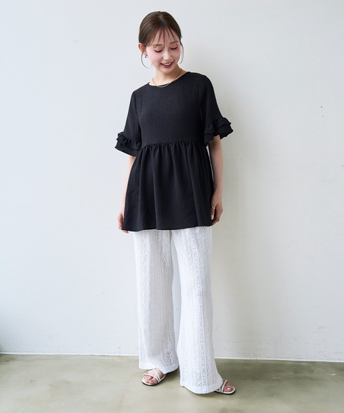 mil(ミル)の「モチーフ編み ラッセルレースパンツ【587208】(その他パンツ・レディース・ブラック/オフホワイト/ライトブラウン・S-Short/S-Regular/M-Short)」の4枚目の写真