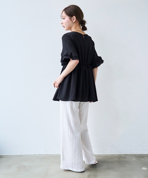mil(ミル)の「モチーフ編み ラッセルレースパンツ【587208】(その他パンツ・レディース・ブラック/オフホワイト/ライトブラウン・S-Short/S-Regular/M-Short)」の6枚目の写真