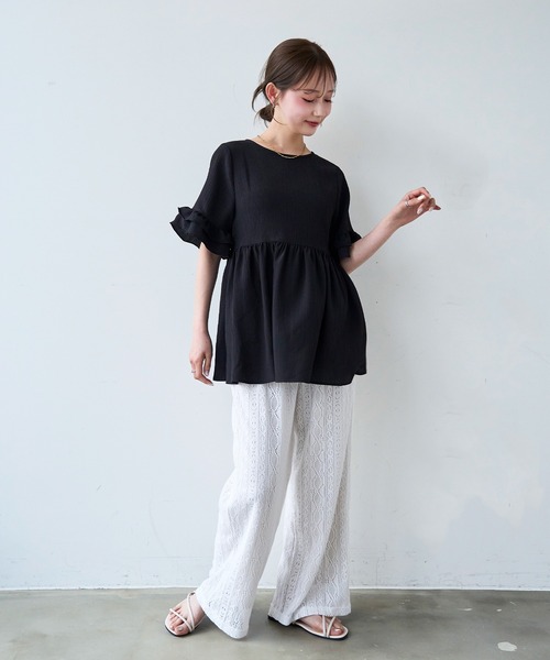 mil(ミル)の「モチーフ編み ラッセルレースパンツ【587208】(その他パンツ・レディース・ブラック/オフホワイト/ライトブラウン・S-Short/S-Regular/M-Short)」の7枚目の写真