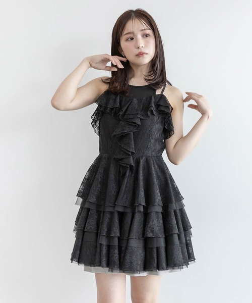 RANDA(ランダ)の「レースティアードミニ丈キャミワンピース(ワンピース・レディース・ホワイト/ブラック・1/0)」の2枚目の写真