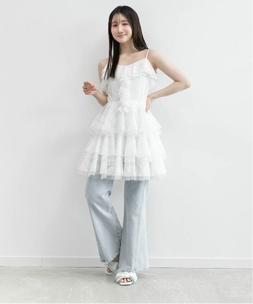 RANDA(ランダ)の「レースティアードミニ丈キャミワンピース(ワンピース・レディース・ホワイト/ブラック・1/0)」の10枚目の写真