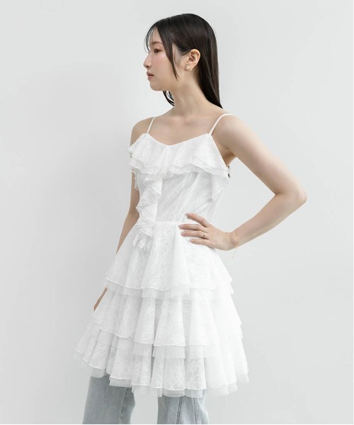 RANDA(ランダ)の「レースティアードミニ丈キャミワンピース(ワンピース・レディース・ホワイト/ブラック・1/0)」の9枚目の写真
