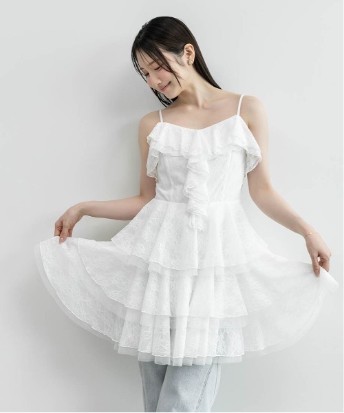 RANDA(ランダ)の「レースティアードミニ丈キャミワンピース(ワンピース・レディース・ホワイト/ブラック・1/0)」の7枚目の写真