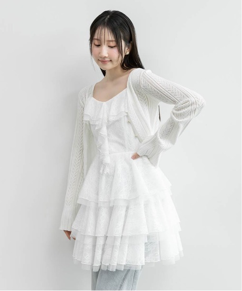RANDA(ランダ)の「レースティアードミニ丈キャミワンピース(ワンピース・レディース・ホワイト/ブラック・1/0)」の6枚目の写真