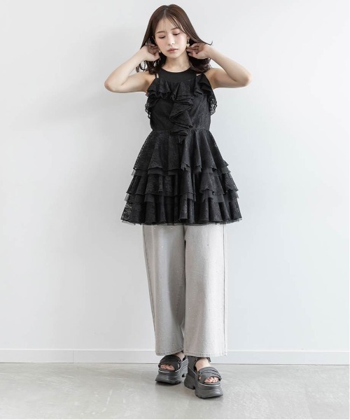 RANDA(ランダ)の「レースティアードミニ丈キャミワンピース(ワンピース・レディース・ホワイト/ブラック・1/0)」の20枚目の写真