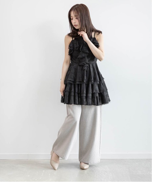 RANDA(ランダ)の「レースティアードミニ丈キャミワンピース(ワンピース・レディース・ホワイト/ブラック・1/0)」の19枚目の写真