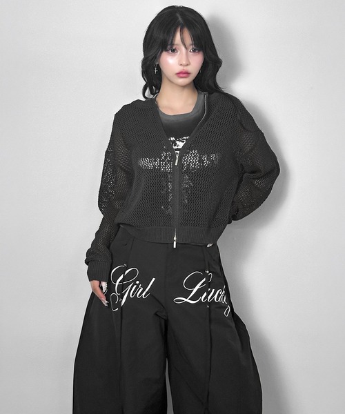 FOLLOWIN(フォロウィン)の「【3COLOR】ルーズメッシュジップニットカーディガン(カーディガン/ボレロ・レディース・ホワイト/ブラック/グレー・FREE)」の12枚目の写真