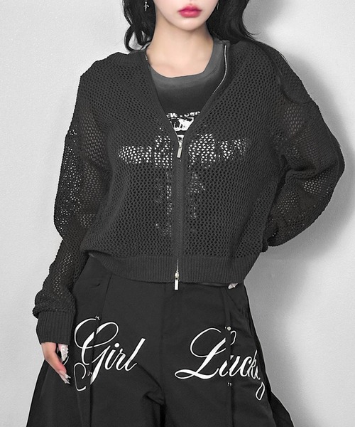 FOLLOWIN(フォロウィン)の「【3COLOR】ルーズメッシュジップニットカーディガン(カーディガン/ボレロ・レディース・ホワイト/ブラック/グレー・FREE)」の13枚目の写真