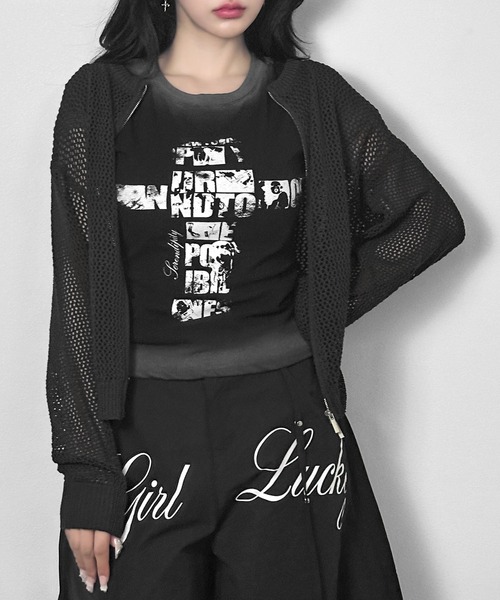 FOLLOWIN(フォロウィン)の「【3COLOR】ルーズメッシュジップニットカーディガン(カーディガン/ボレロ・レディース・ホワイト/ブラック/グレー・FREE)」の14枚目の写真