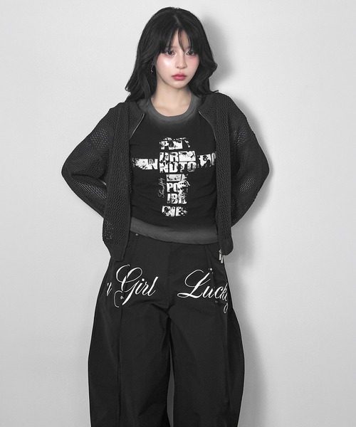 FOLLOWIN(フォロウィン)の「【3COLOR】ルーズメッシュジップニットカーディガン(カーディガン/ボレロ・レディース・ホワイト/ブラック/グレー・FREE)」の15枚目の写真