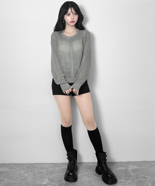 FOLLOWIN(フォロウィン)の「【3COLOR】ルーズメッシュジップニットカーディガン(カーディガン/ボレロ・レディース・ホワイト/ブラック/グレー・FREE)」の18枚目の写真