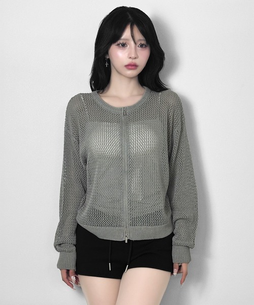 FOLLOWIN(フォロウィン)の「【3COLOR】ルーズメッシュジップニットカーディガン(カーディガン/ボレロ・レディース・ホワイト/ブラック/グレー・FREE)」の22枚目の写真