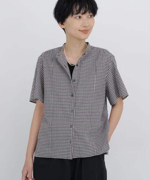 human woman(ヒューマンウーマン)の「◆【ウォッシャブル】先染めサッカーブラウス(シャツ/ブラウス・レディース・クリアブラウン/ダークインディゴブルー/ホワイト・MEDIUM)」の9枚目の写真