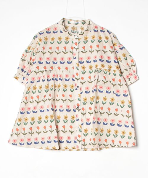 sandy（サンディー）の「プリント切替ギャザースタンドカラーBL（Tシャツ/カットソー・レディース・グレー系その他/ベージュ/ブルー/グリーン系その他・FREE）」の2枚目の写真