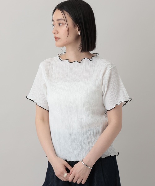 A part by(アパートバイ)の「クレープTシャツ(Tシャツ/カットソー・レディース・オフホワイト/ブルー系その他3/ブラック・FREE)」の2枚目の写真
