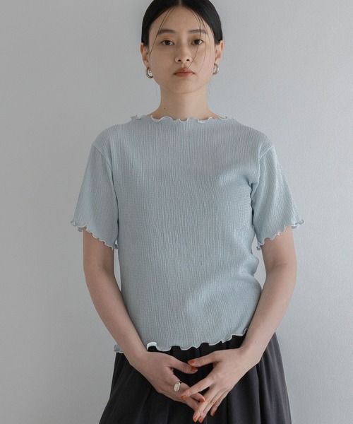 A part by(アパートバイ)の「クレープTシャツ(Tシャツ/カットソー・レディース・オフホワイト/ブルー系その他3/ブラック・FREE)」の1枚目の写真