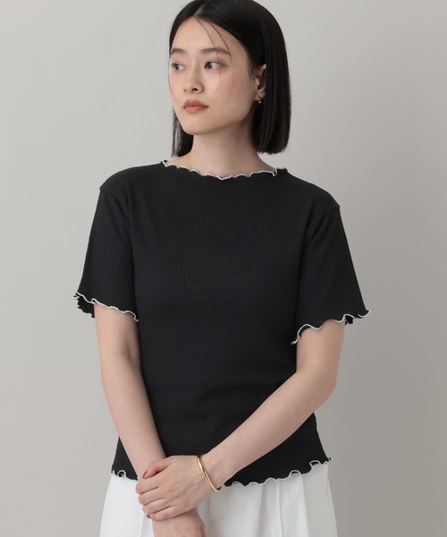 A part by(アパートバイ)の「クレープTシャツ(Tシャツ/カットソー・レディース・オフホワイト/ブルー系その他3/ブラック・FREE)」の3枚目の写真