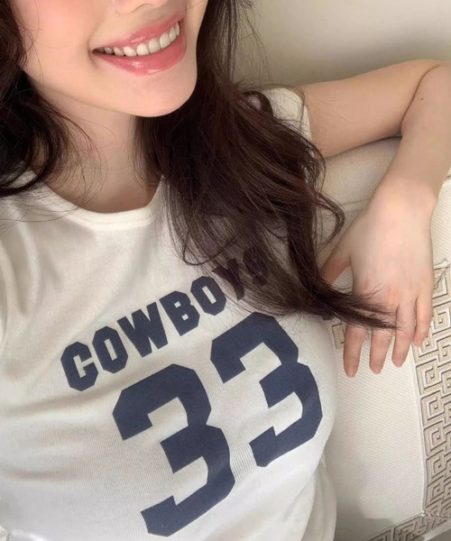 meJane(ミージェーン)の「カレッジナンバーロゴ チビTシャツ(Tシャツ/カットソー・レディース・ホワイト・FREE)」の5枚目の写真