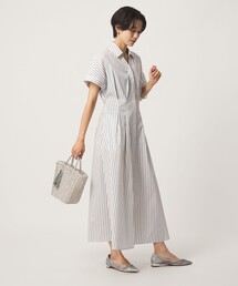 ［size SHORTあり］シャツ襟 フィット＆フレア タック ショートスリーブ ワンピース