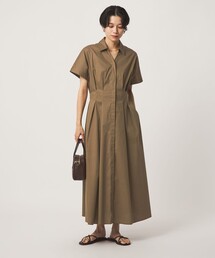 ［size SHORTあり］シャツ襟 フィット＆フレア タック ショートスリーブ ワンピース